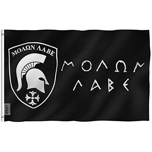 Product Cover Anley Fly Breeze 3x5 Foot Molon Labe Flag - Vivid Color and UV Fade Resistant - Canvas Header and Double Stitched - Gonzales Spartan Flags Polyester with Brass Grommets 3 X 5 Ft