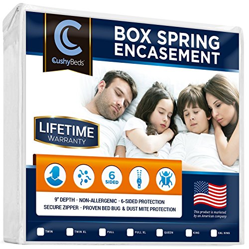 Product Cover Premium Box Spring Encasement Zippered Cover by CushyBeds - Bed Bug, Dust Mites & Allergy Proof - 100% Waterproof, Hypoallergenic, 6-Sided Protection - Twin Size - (Fitted 7-9