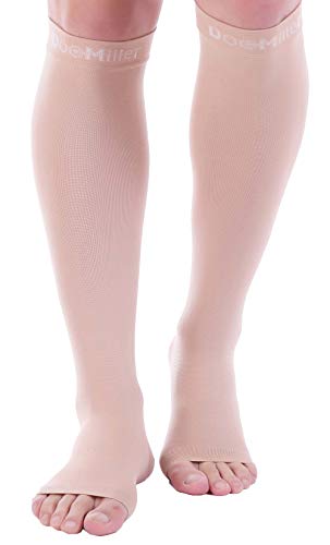 Product Cover Doc Miller Open Toe Compression Socks 1 Pair 20-30mmHg Support (Skin, L)