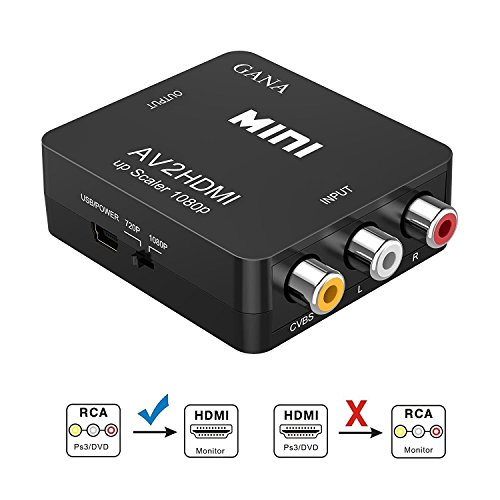 Product Cover RCA to HDMI, GANA 1080P Mini RCA Composite CVBS AV to HDMI Video Audio Converter Adapter Supporting PAL/NTSC with USB Charge Cable for PC Laptop Xbox PS4 PS3 TV STB VHS VCR Camera DVD