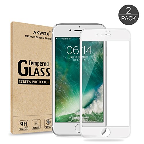 Product Cover (Pack of 2) Screen Protector for iPhone 7 Plus 8 Plus, Akwox Full Cover for iPhone 7 Plus 8 Plus Tempered Glass Screen Protector with ABS Curved Edge Frame (White)
