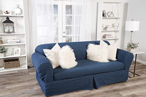 Product Cover 2 Piece Cotton Washed Heavy Denim Sofa Slipcover, Blue