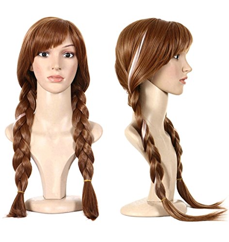 Product Cover Anogol Hair Cap+Movie Braided Wig for Cosplay Wig Brown Braid Princess Wigs for Women Girls Halloween Costume (Brown,1-Pack)