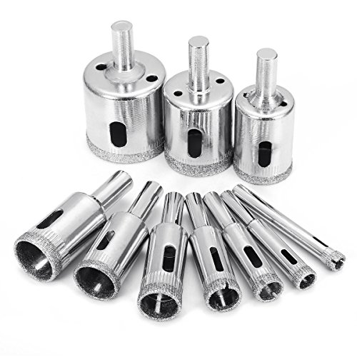 Product Cover Diamond Drill Bits, Baban 10Pcs Hole Saw Diamond Drill Bit Hollow Core Drill Bit Set for Diamond Coating, Carbon Steel for Glass, Ceramics, Porcelain, Ceramic Tile, Marble, 6-32mm