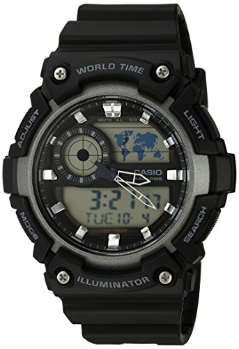 Product Cover Casio Men's 'Super Illuminator' Quartz Resin Casual Watch, Color:Black (Model: AEQ-200W-1AVCF)