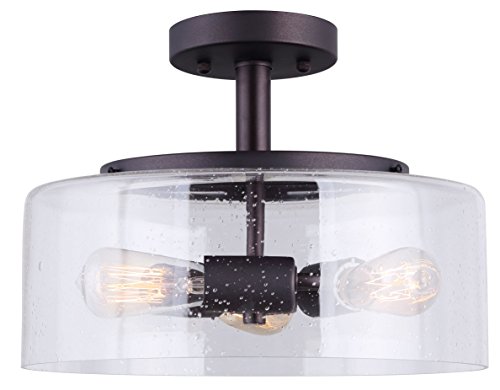 Product Cover Canarm LTD ISF633A03ORB Nash 3 Bulb Semi-Flush Mount, Oil Rubbed Bronze with Seeded Glass, 3 Light,