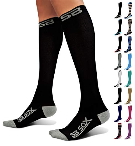 Product Cover SB SOX Compression Socks (20-30mmHg) for Men & Women - Best Stockings for Running, Medical, Athletic, Edema, Diabetic, Varicose Veins, Travel, Pregnancy, Shin Splints (Black/Gray, Medium)