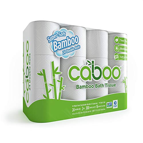 Product Cover Caboo Tree Free Bamboo Toilet Paper with Septic Safe Biodegradable Bath Tissue, Eco Friendly Soft 2 Ply Sheets - 300 Sheets Per Roll, 24 Double Rolls