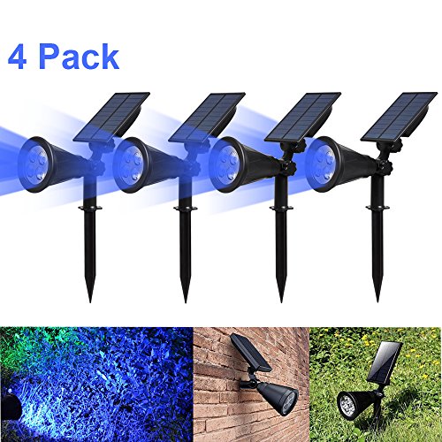 Product Cover T-SUN Solar LED Outdoor Spotlight Wall Light, IP65 Waterproof,Auto-on at Night/Auto-Off by Day,180°Angle Adjustable for Tree, Patio, Yard, Garden, Driveway, Stairs, Pool Area (Blue) (4)