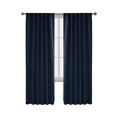 Product Cover Deconovo Solid Back Tab and Rod Pocket Curtains Blackout Curtains Thermal Insulated Drapes Room Darkening Curtains for Living Room 52x84 Inch Navy Blue 2 Panels