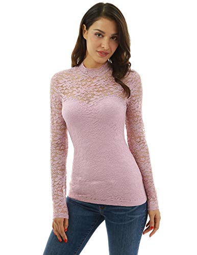 Product Cover PattyBoutik Women Floral Lace Mock Neck Inset Sweetheart Blouse
