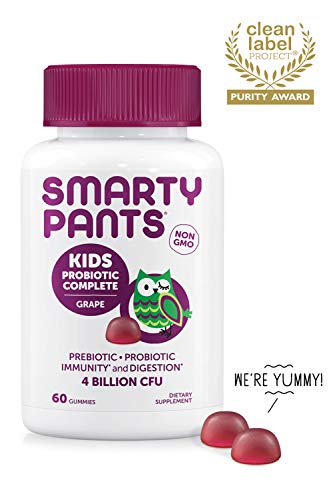 Product Cover SmartyPants Kids Probiotic Complete Daily Gummy Vitamins; Probiotics & Prebiotics; Gluten Free, Digestive & Immune Support*; 4 billion CFU, Vegan, Non-GMO, Grape Flavor, 60 Count (30 Day Supply)