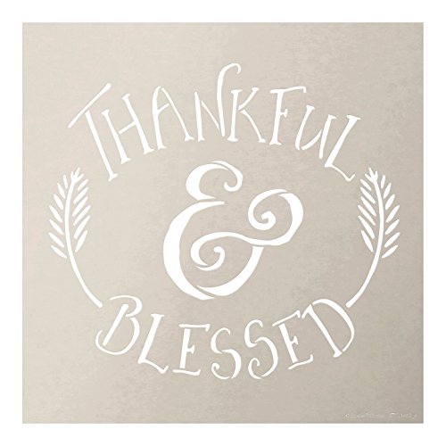 Product Cover Thankful and Blessed Stencil Wheat Ampersand by StudioR12 | Reusable Mylar Word Template | Paint Wood Sign - Fall Faith Wall Art | Craft DIY Rustic Farmhouse Style Home Decor | SELECT SIZE (12