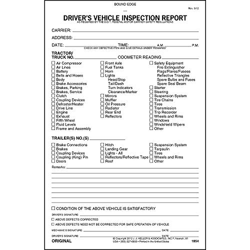 Product Cover Detailed Driver's Vehicle Inspection Report 5-pk. - Book Format, 2-Ply Carbonless, 5.5