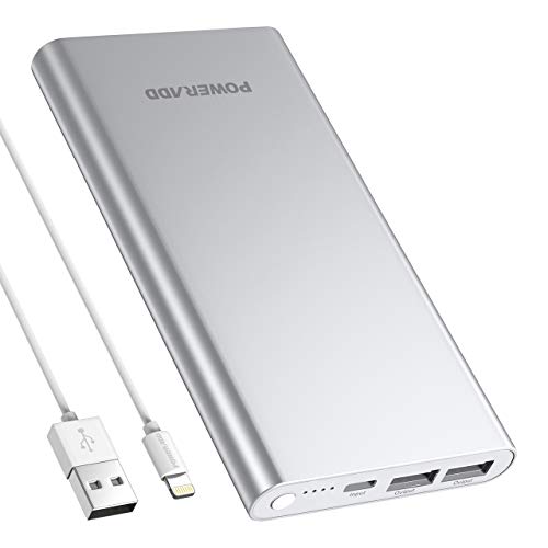 Product Cover POWERADD Pilot 4GS 12000mAh Portable Charger 8 Pin Input Power Bank with 3A High-Speed Output Compatible with iPhone, iPad, iPod, Samsung and More - Silver (8 Pin Cable Include)