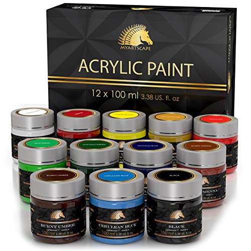 Product Cover Acrylic Paint Set - 12 x 100ml Bottles - Heavy Body - Lightfast Paints - Artist Quality - MyArtscape