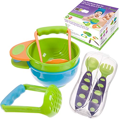 Product Cover Mash & Serve Baby Bowl Set to Make Baby Food BPA Free with Toddler Training Spoon and Fork with Travel Case Great Baby Shower Gift