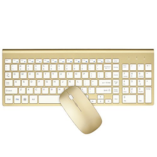 Product Cover 2.4GHz Wireless Keyboard and Mouse Combo, URCO Upgraded 102 Keys Full Size Low-noise Portable Wireless Keyboard and Mouse for Working and Gaming (Luxurious Gold)