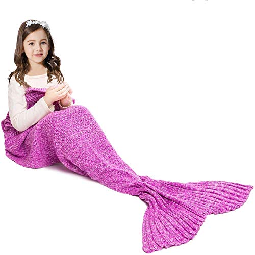 Product Cover JR.WHITE Mermaid Tail Blanket for Kids and Adults,Hand Crochet Snuggle Mermaid,All Seasons Seatail Sleeping Bag Blanket (Pastel Pink)