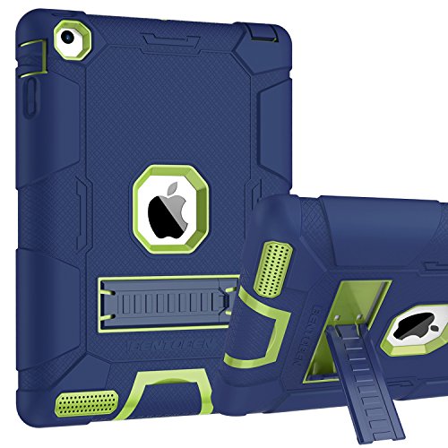 Product Cover iPad 4 Case, iPad 2 Case, iPad 3 Case, BENTOBEN Kickstand Full-body 3 IN 1 Soft&Hard Protective Heavy Duty Rugged Shockproof Drop Resistance Anti-slip Cover for Apple iPad 2/3/4 Retina,Navy Blue/Green