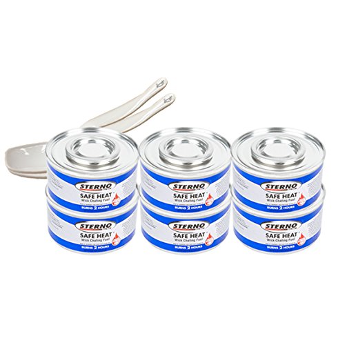 Product Cover Chafing Dish Fuel 3 Cans (3.78 Oz) with Dishing Spoons Included - Long 2 Hours Burning Time for Heating Food or Meals | by Sterno (6 Pack, Safe Heat)