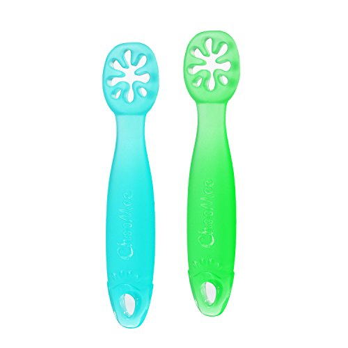 Product Cover ChooMee FlexiDip Starter Spoon | Platinum Silicone, Teething Friendly, Learning Utensil | 2 CT | Aqua Green
