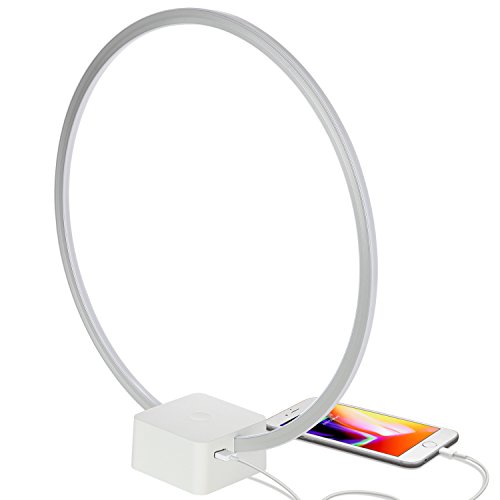 Product Cover Brightech Circle - LED Modern Bedroom Nightstand Lamp - Super Bright Bedside Table Reading Light, Dimmable To Night Light - Great On Side & End Tables - USB Port - White
