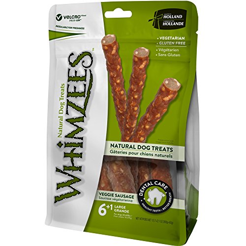 Product Cover WHIMZEES Natural Grain Free Dental Dog Treats, Large Veggie Sausage, Bag of 7
