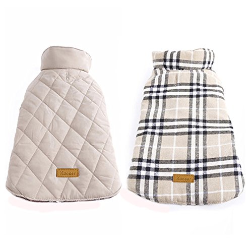 Product Cover Kuoser Dog Coats Dog Jackets Waterproof Coats for Dogs Windproof Cold Weather Coats Small Medium Large Dog Clothes Reversible British Plaid Dog Sweaters Pets Apparel Winter Vest for Dog Beige S