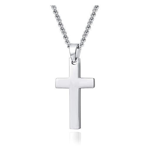 Product Cover Men Women Simple Cross Pendant Stainless Steel Titanium Necklace (Silver-tone)