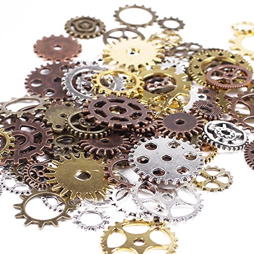 Product Cover BIHRTC 100 Gram DIY Assorted Color Antique Metal Steampunk Gears Charms Pendant Clock Watch Wheel Gear for Crafting, Jewelry Making Accessory