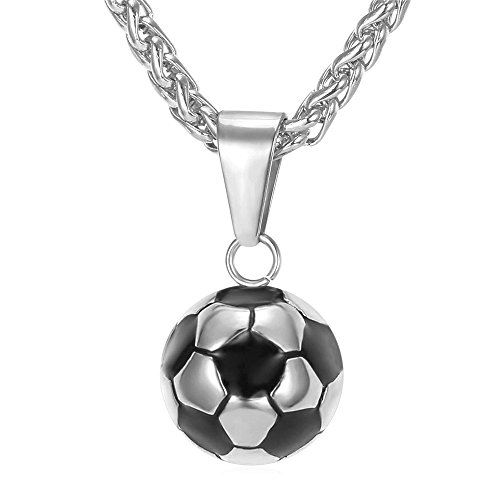 Product Cover Stainless Steel Black Enamel & White Soccer Ball Pendant With 22 Inch Wheat Chain