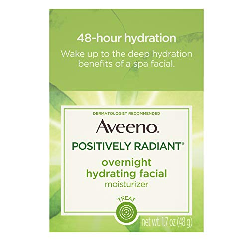 Product Cover Aveeno Positively Radiant Overnight Hydrating Facial Moisturizer with Soy Extract and Hyaluronic Acid, Oil-Free and Non-Comedogenic, 1.7 oz