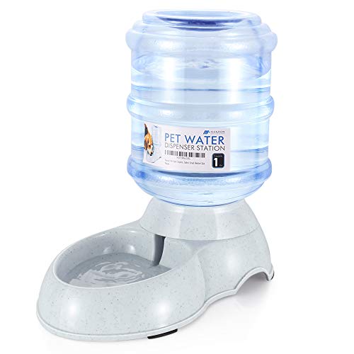 Product Cover Flexzion Pet Water Dispenser Station, Self Replenish Pet Waterer Automatic Gravity Fed Drinking Fountain Stand with Antimicrobial Microban Plastic for Dog Cat Animal (1 Gallon)