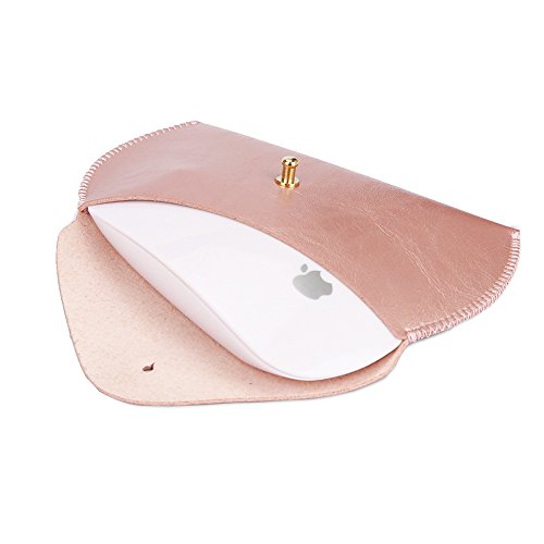 Product Cover ProElife Premium PU Leather Mouse Case Cute Mice Protective Bag Crazy Horse Texture Pouch for Apple Magic Mouse and Magic Mouse 2 (Rose Gold), Waterproof/Scratch-Resistance