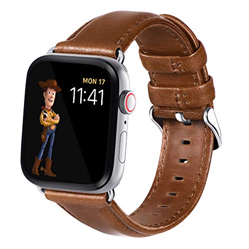 Product Cover KADES for Apple Watch Band 42mm, Leather for Apple Watch Band 44mm Series 4 iWatch Bands 42mm (Brown, with Silver Hardware)