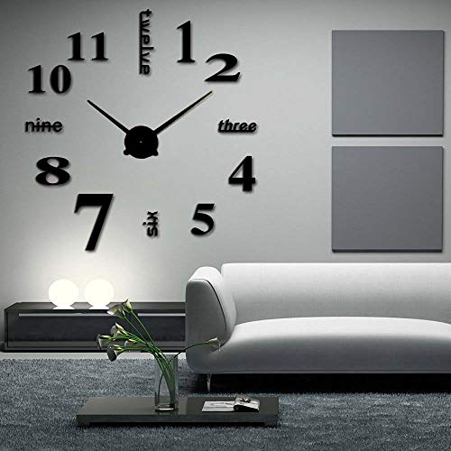 Product Cover Elikeable Modern 3D Frameless Large 3D DIY Wall Clock Watches Hours DIY Decorations Home for Living Room Bedroom (black)