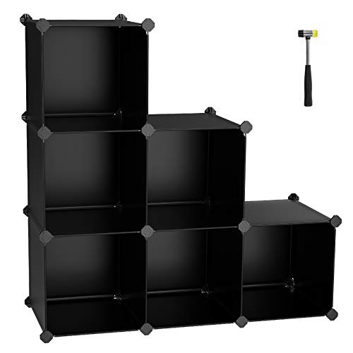 Product Cover SONGMICS Cube Storage Organizer, 6-Cube Closet Storage Shelves, DIY Plastic Closet Cabinet, Modular Bookcase, Storage Shelving for Bedroom, Living room , Office, Black with Rubber Hammer Black ULPC06H