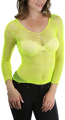 Product Cover ToBeInStyle Women's Long Sleeve Spandex Diamond Net Cami - Neonyellow