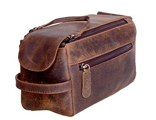 Product Cover KOMALC Genuine Buffalo Leather Unisex Toiletry Bag Travel Dopp Kit (Distressed Tan)
