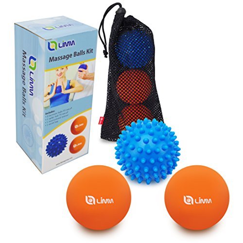 Product Cover Limm Therapy Massage Ball Set - Lacrosse & Spiky Combo - 2 2.5 inches & 1 2.8 inches - Best Feet, Back & Neck - Rubber Balls for Pain Relief & Plantar Fasciitis - Includes Free Carry Bag
