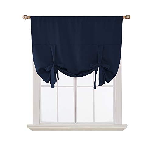 Product Cover Deconovo Rod Pocket Blackout Curtain Tie Up Shade Window Panels for Living Room and Bedroom Navy Blue 46W x 63 1 Panel