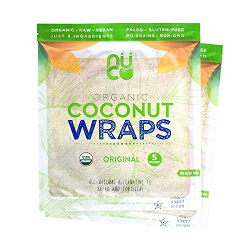Product Cover NUCO DUO Certified Organic, All Natural, Paleo, Gluten Free, Vegan Non-GMO, Kosher Raw Veggie NUCO Coconut Wraps. NO Salt Added Low Carb and Yeast Free 10 Count Various Quantities