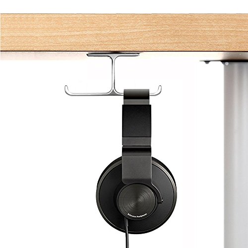 Product Cover Headphone Mount, 6amLifestyle Headset Holder Hanger, Aluminum Under desk Dual Headsets Stand, Stick-On Hooks Universal for All Headphones, Silver (Patented)