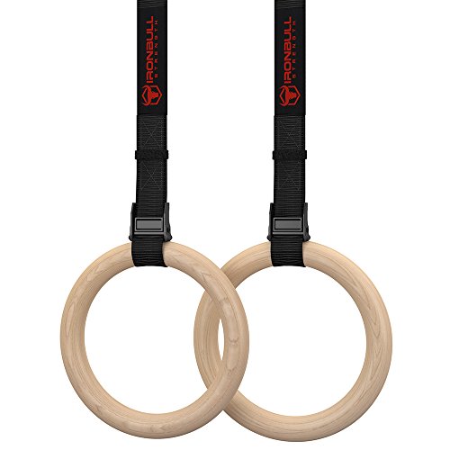Product Cover Wooden Gymnastics Rings with Adjustable Straps for Gym, Cross Training, Strength Training, Pull Ups and Dips (Wood - 32mm)