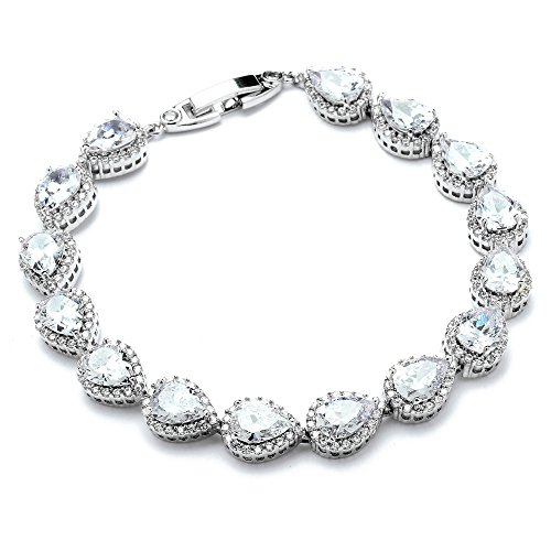 Product Cover Mariell Platinum Plated Tennis Bracelet with Pear-Shaped Cubic Zirconia Halos for Brides, Wedding & Prom