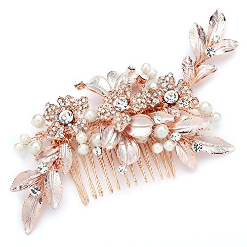 Product Cover Mariell Rose Gold Designer Bridal Hair Comb Wedding Headpiece - Hand-Painted Leaves, Crystals & Pearls