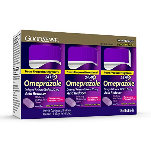Product Cover GoodSense Omeprazole Delayed Release Tablets 20 mg, Coated with Wildberry Mint Flavor, Acid Reducer, Treats Heartburn, 42 Count