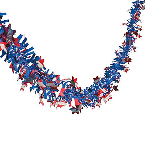 Product Cover Patriotic Red, White and Blue Tinsel Garland for 4th of July or Memorial Day Decorations(24 ft x1.5in) Party Supplies