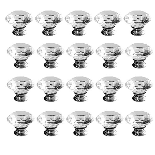 Product Cover Drawer Knob Pull Handle Crystal Glass Diamond Shape Cabinet Drawer Pulls Cupboard Knobs with Screws for Home Office Cabinet Cupboard Bonus Silver Screws DIY (20 Pieces)